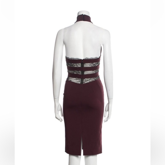 Noam Hanoch / burgundy Maroon Halter neck open lace panel back midi Dress 2 - Picture 3 of 7
